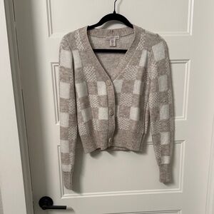 Never worn Sincerely Jules Beige and Cream Checkered Cardigan